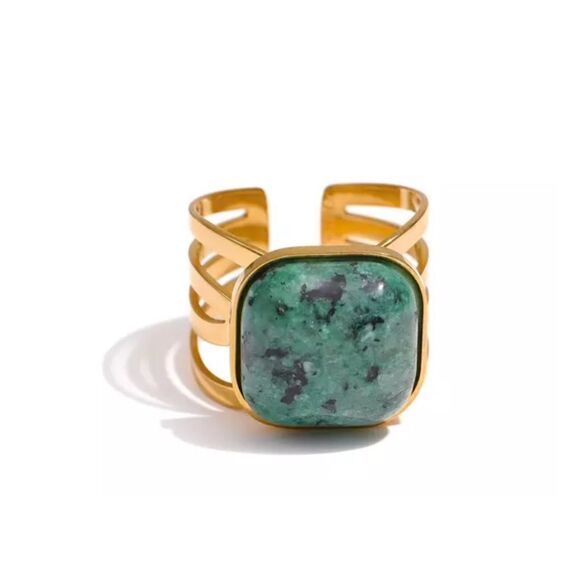 #18 NEW 18k Gold Plated Natural African Turquoise Ring - Picture 2 of 5
